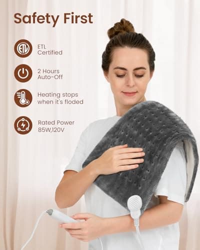RENPHO Heating Pad for Back Pain & Period Cramps, FSA Eligible & HSA Store, Mothers Day Gifts & Birthday Gifts for Women Men,12" x24‘’ Electric Heat Pad for Neck and Shoulder, ETL Certified, Gray 7
