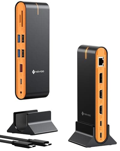 NOVOO Laptop Docking Station Dual Monitor, 15 in 1 Triple Display, 8K@30Hz DP, Dual 4K@60Hz HDMI, 10Gbps USB-A/C, SD/TF, 1Gbps Ethernet, Dual Monitor Adapter Dock for MacBook, Windows Laptops