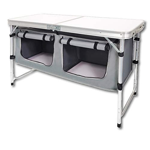 Outdoor Folding Table, Camping Folding Tables with 3 Adjustable Height Legs and Storage Organizer for BBQ, Party, Picnic, Camping (White)