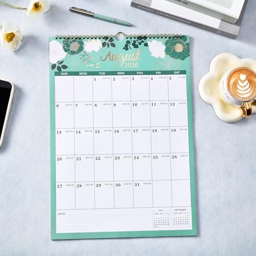 2026 Calendar - 2026 Wall Calendar, Jan 2026 - Dec 2026, 12" x 17”, Twin-wire Binding, Hanging Hook, Holidays, Julian Dates 7