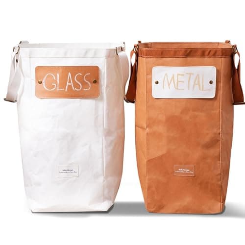 Belle Menage Kitchen Recycling Bin, Small Recycling Bin for Kitchen Indoor, Paper Recycling Bin, Can Recycling Bin, Trash Recycle Bin Combo, Trash Can and Recycle Bin Combo (White+Orange)