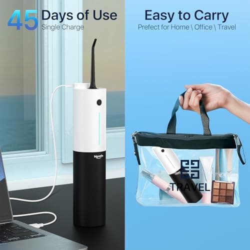 Bigsmile Water Flosser Electric Oral Irrigator Travel Shower Cordless Maintain Oral Cleanliness and Health IPX7 Waterproof Rechargeable (Black and White) 6