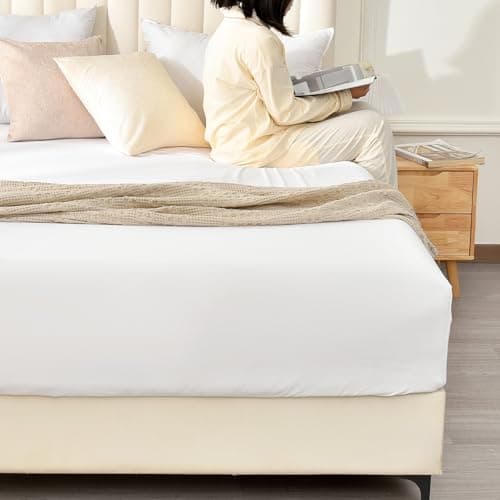 David's Home 100% Washed Cotton Fitted Sheet Twin, Ultra Soft Bottom Sheets with 2.5cm Wider Elastic 16" Deep Pockets, Skin Friendly Breathable Easy Fit not Shrink,39"x 75",White, No Pillowcase 7