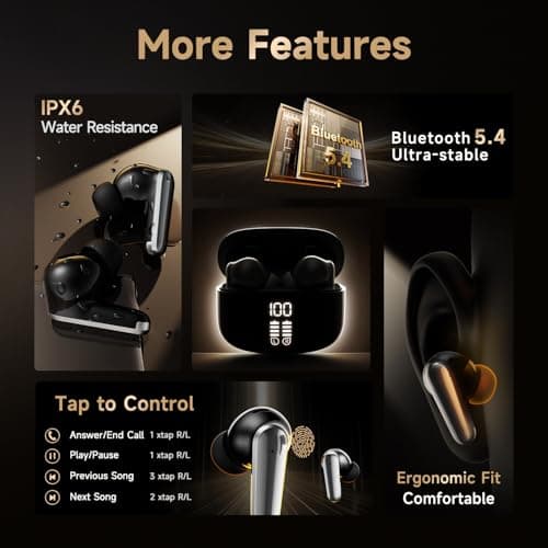 App1e AIRP0Ds Pro Alternative Wireless Ear Buds, Studio-Quality, Deep Bass, Enhanced Audio Clarity, Bluetooth 5.4 Earbuds, ENC Noise Cancelling Call, Secure Fit Memory Foam Tips, IPX6 Waterproof(Black 6