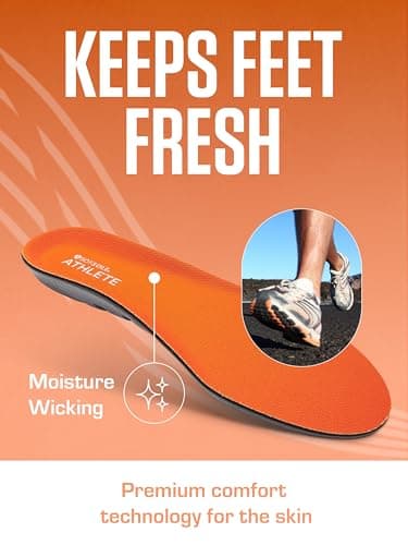 SOFSOLE ATHLETE Performance Men's Insoles - PU Foam & Gel Inserts - Heel-to-Toe Cushioning, Support, & Moisture Control, - Lightweight Comfort & Stability - Ideal for Runners, Walkers, Athletes 5