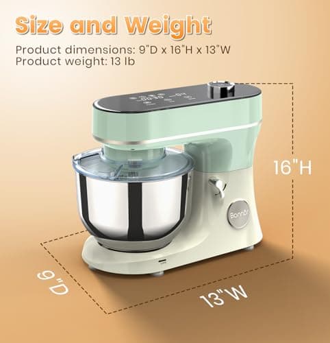Bonnor Stand Mixer, 6QT Electric Kitchen Mixer for Baking Cakes & Dough, LED Smart Touchscreen, 11-Speed Tilt-Head & Timer, 4 Presets, Mixer with Bowl, Dough Hook/Whisk/Beater, Green 12