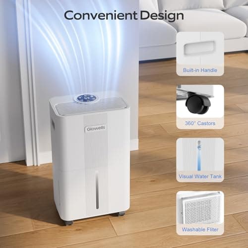 1600 Sq.ft Dehumidifiers for Home, Glowells 21 Pints Dehumidifier with Drain Hose for Basement, Smart Humidity Control Moisture Removal, 3 Operation Modes for RV, Bathroom, Bedroom 7