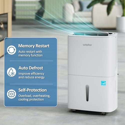 Waykar 150 Pints 2025 Energy Star Dehumidifier with Pump for Spaces up to 7,000 Sq. Ft at Commercial and Industrial Large Room, Warehouse, Home, Basement, with Drain Hose, Auto Defrost, Self-Drying 6
