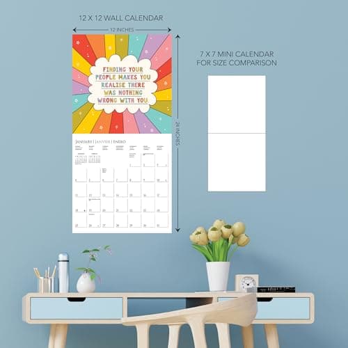 Graphique 2026 The Positive Calendar Wall Calendar | 12” x 12” | Thick Paper | Home & Office Organizer | Large Monthly Grid | 3 Languages & Marked Holidays | 4 Month Preview Page for 2027 5