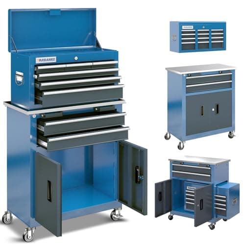 LARBANKE 8-Drawer Rolling Tool Chest with Wheels and Door,Tool Box with Sliding Drawer,Stainless Steel Countertop Tool Chest,can Form Large Workbench,for Garage Workship