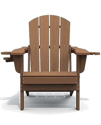 SERWALL Adirondack Chair with Cup Holders - Composite Adirondack Chairs Set of 2 HDPE Outdoor Chairs All Weather Use- Brown 11
