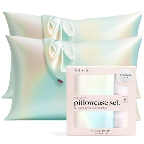 Kitsch Satin Pillowcase with Zipper for Hair & Skin - Softer Than Silk Pillow Cases, Smooth Cooling Satin Pillow Case, Wrinkle-Free, Machine Washable - Pillow Cases Standard Size (19x26) - Aura, 2pcs