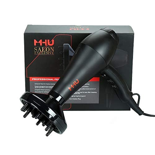 MHU Professional Salon Grade 1875w Low Noise Ionic Ceramic Ac Infrared Heat Hair Dryer Plus One Concentrator and One Diffuser Black Color 6
