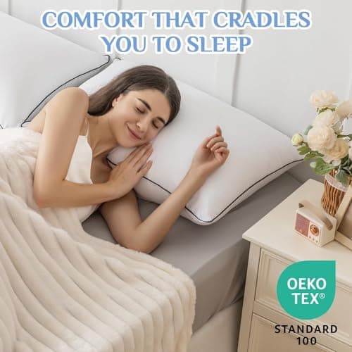 JOLLYVOGUE King Size Pillows Set of 4, Collection Bed Pillows for Sleeping, Hotel Quality Pillows for Side, Back and Stomach Sleepers, Soft and Supportive Oeko-Tex Certified Down Alternative Filling 6