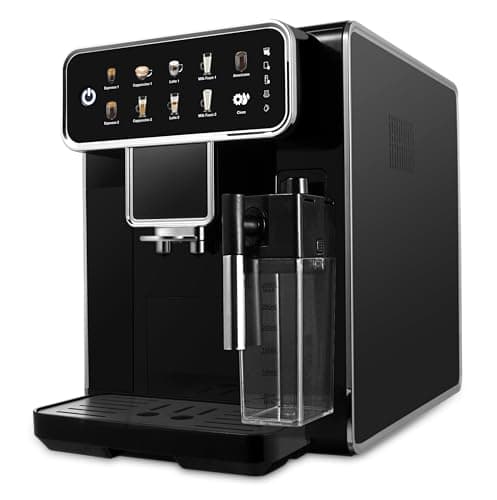 Fully Automatic Espresso Machine 12 Cup Coffee Maker One-Touch Cappuccino/Latte/Americano/Espresso Self-Cleaning & Adjustable Grinder for Home/Office/Coffee Lovers/Busy Workers/Small Cafés (Black)
