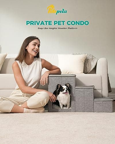PETEPELA Cat Dog Stairs for Bed, Pet Steps for Small Dogs and Cats, Portable Heavy-Loaded [Up to 120 lbs] Dog Steps with Storage Box 3-Step to Couch, Doggie Car Ramp for Older Dogs 7