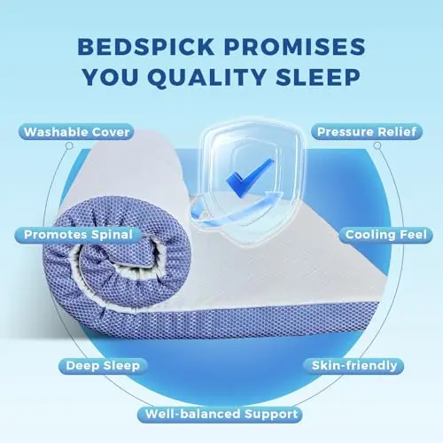 BedsPick Mattress Topper King, 3 Inch Memory Foam Cooling Gel Bed Foam Mattress Topper for Pain Relief, Extend Mattress Life, Hot Sleeper Essential, Washable Cover, Non-Slip Elastic Band, CertiPUR-US 8