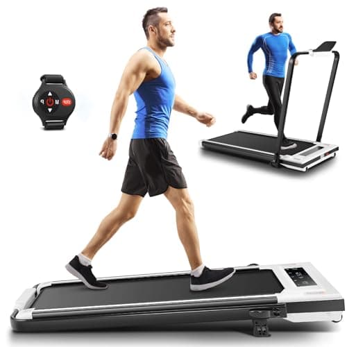 Under Desk Treadmill with Incline, 300lbs Walking Pad with Handle Bar& Remote Control, 2.5HP Folding Treadmill for Home/Office, Installation-Free Jogging Running, Black White