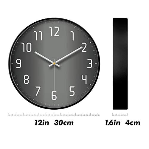 Modern Wall Clock Silent Non Ticking Cool Clocks for Wall Black&Grey Large Office Analog Small Battery Operated Wall Clock for Bedroom Kitchen Living Room Decorative Cool Unique Reloj De Pared 12inch 9