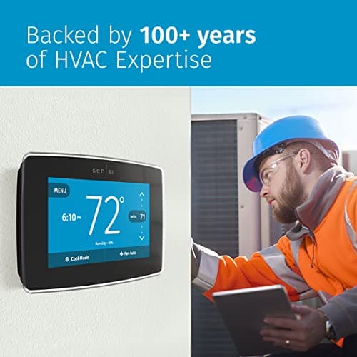 Emerson Sensi Touch Wi-Fi Smart Thermostat with Touchscreen Color Display, Works with Alexa, Energy Star Certified, C-wire Required, ST75 Black 5.625" x 3.4" x 1.17" 6