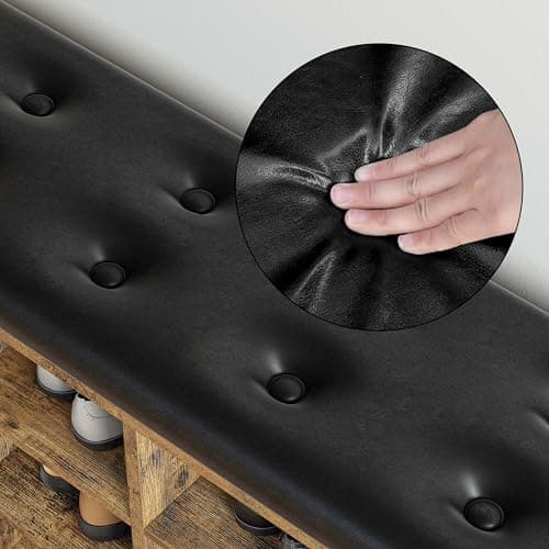 IRONCK Shoe Bench with 10 Cubbies, Storage Entryway Bench with PU Leather, Shoe Storage Rack Organizer with Adjustable Shelves, Vintage Brown 6