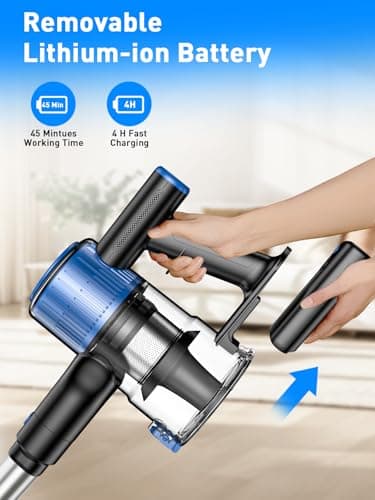 Cordless Vacuum Cleaner, 30Kpa 8-in-1 Stick Vacuum with LED Display & 3 Cleaning Modes, 45-Minute Runtime & Detachable Battery, Lightweight Vacuum Cleaner for Home Hardwood Floors Carpets and Pet Hair 8