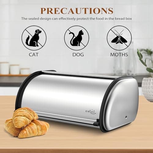 ENLOY Bread Box for Kitchen Counter, Stainless Steel Roll Top Bread Bin, Sliver Bread Storage Holder with Lid, Large Capacity Bread Keeper, 17 x 11 x 7 Inches 5