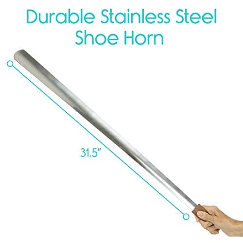 Vive Extra Long Handled Shoe Horn (31.5 Inches) - Metal Shoehorn for Men and Women - Large Standing Reach Assist - Long-Handled Dressing Aid for Seniors - Extended XL Stainless Steel Tool for Boots 6