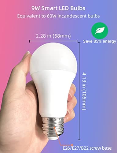 Dawwee WiFi Smart LED Light Bulb - Color Changing Bulbs App Control, 2.4Ghz Bluetooth Smart A19 Bulbs Music Sync, Magic RGB Light Bulb Compatible with Alexa and Google Assistant, E26 LED Bulb, 4 Pack 7