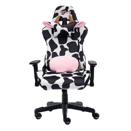 Techni Sport Gaming Chair - Black White Cow Print - Ergonomic Office Computer Chair with Memory Foam, Lumbar Support, Decorative Horns & Ears, 300 Lbs Capacity 6