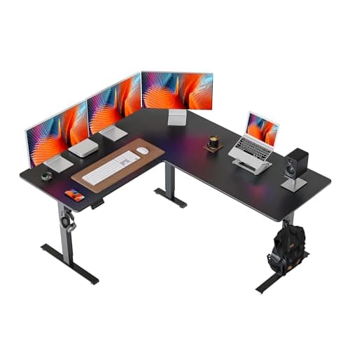 FEZIBO 63" x 55"L Shaped Standing Desk Adjustable Height, 63 Inch Electric Stand up Corner Computer Desk, Sit Stand Home Office Desk with Splice Board, Black