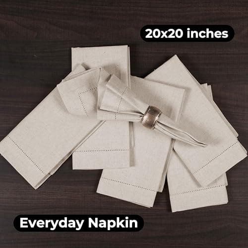 Limecasa Flax Linen Cotton Cloth Napkins, Dinner Napkins, 20x20, Machine Washable, Set of 12, Hemstitched Natural Cloth Napkins for Dining Table,Cotton Napkins Mitered Corners 5