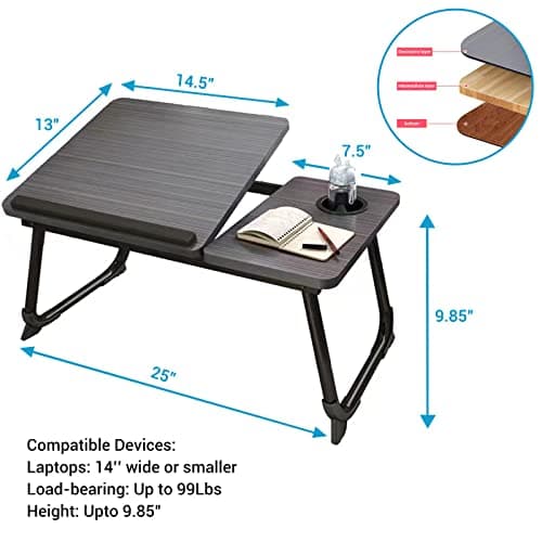 CloudTrip Laptop Desk for Bed or Couch, Lap Desk, Woking in Bed Desk, Home Office Desks, Breakfast Tray, Desk with Cup Holder, Watching Movies in Bed, Laptop Stand for Bed, Fordable Legs Desk (Black) 5