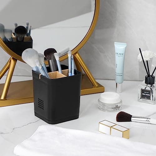 Electric Toothbrush Holder 3 Slots Tooth Brushing Holder with Bamboo Dividers for Bathrooms, Plastic Toothbrush and Toothpaste Organizer for Shower, Countertop, Vanity, Black 6