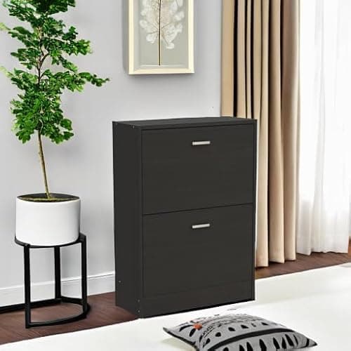 FUFU&GAGA Shoe Cabinet with 2 Flip Drawers for Entryway, Modern Shoe Storage Cabinet, Freestanding Shoe Rack Storage Organizer (22.4”W x 9.4”D x 29”H)(Black) 6