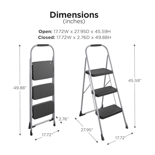Cosco 11408PBL1E Three Step Big Step Folding Step Stool with Rubber Hand Grip, Grey 6