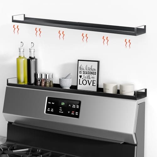Bumusty 4X Strong Magnetic, 30" Adjustable Oven Shelf Spice Rack Over the Stove, Seasoning Organizer Kitchen Shelves, Matte Black