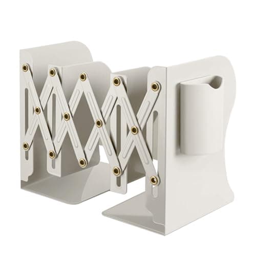 TAKORUY Adjustable Bookends, Desktop Bookshelf, Book Ends for Shelves, Book Ends for Heavy Books, Magazine Holder (White)