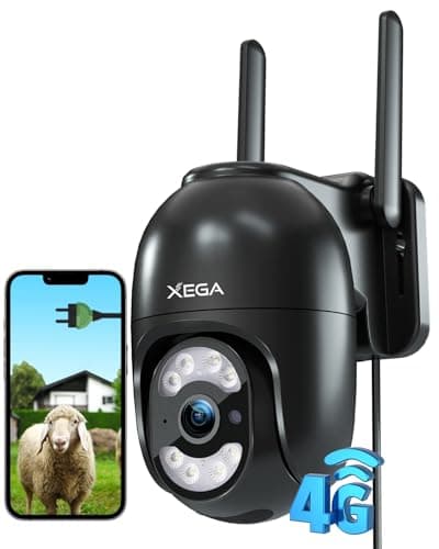 Xega 4G Security Camera Outdoor with SIM Card【Plug in】 Wired No WiFi Camera, 24/7 Recording PTZ Auto Tracking Human Detection Light Siren Alert, Unlimited Data Plan, Only Support The Built-in SIM