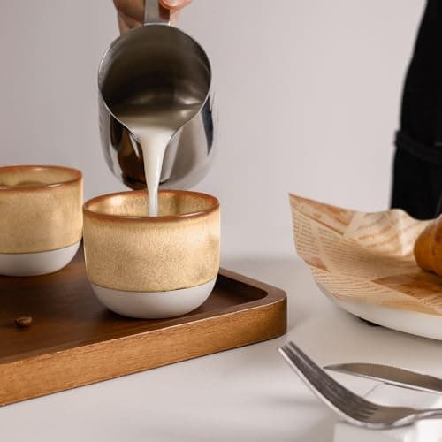 INGOFIN Ceramic Espresso Cup Set - Espresso Cup Set for Coffee and Tea, Espresso Accessories for Espresso Machine, Coffee Mug for Cafe, and Restaurant, Pack of 4, Brown, Microwave & Freezer Safe 7