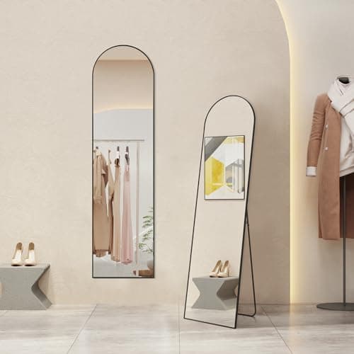 Aidoly Arched Mirror Full Length, Upgraded 16"x59" Body Wall Mirrors with Shatter-Proof Glass, Floor Standing, Hanging or Leaning, Tall Mirror with Stand Aluminum Alloy Frame for Bedroom Cloakroom