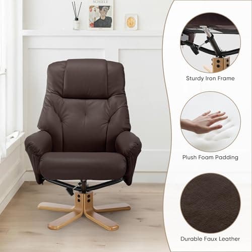 Susalt Swivel Recliner Chair with Ottoman, Stylish Faux Leather Recliner Chairs for Adults, 360° Swivel Reclining Chair for Living Room, Study, RV Recliners, Ottoman Chair, Dark Brown 5