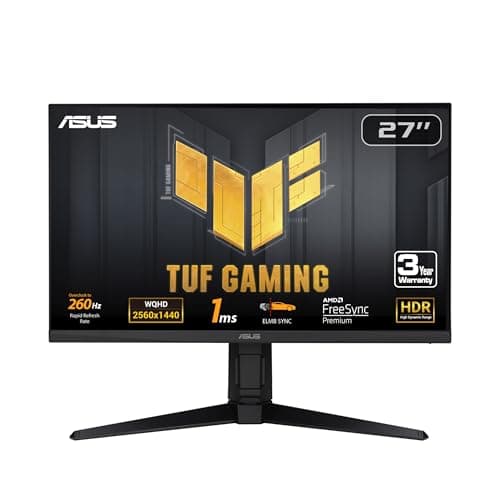 ASUS TUF Gaming 27” 1440P Gaming Monitor (VG27AQML1A) - QHD (2560 x 1440), 260Hz, 1ms, Fast IPS, Extreme Low Motion Blur Sync, G-SYNC Compatible, Freesync Premium, Variable Overdrive, DisplayHDR™ 40