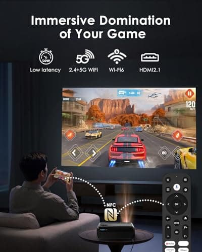 4K Home Theater Projector HDMI 2.1, ARC, Google TV OS, Portable Smart Bedroom Movie Gaming Projector 4K HDR, with WiFi 6, Bluetooth, Dolby Audio, Voice Control, Apps, Auto Focus, ZOOM, 1400ANSI 6