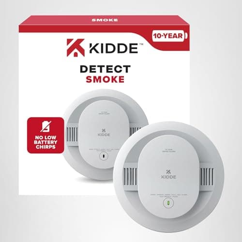 Kidde Smoke Detector, 10-Year Battery Powered, with LED Status Lights, 85 dB Alarm, 5-inches 12