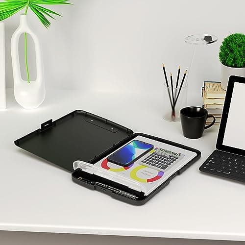 Piasoenc Clipboard with Storage, 8.5 x 11 Organization Box with Pen Holder and A4 Legal Paper Folder, Folio & Side-Opening, Low Profile Clip,for Nurses,Teachers, Size 14 x 9.6 x 1.2 in, Black 8