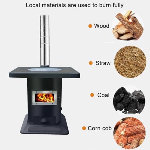 Indoor Wood-Burning Heating Stove, Thickened Cast Iron Rural Heating Stove,View Window,Wood Burning Stove With Chimney Camp Stove 6