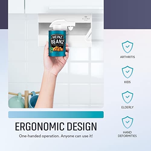 Elitra Home 3 in 1 Under the Cabinet Electric Can Opener, Blade Sharpener, Bottle Opener, Under The Counter Mount, For Large And Small Cans (White) 6