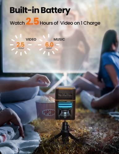 FATORK Mini Projector with 5G WiFi,1080P HD Small Projector Short Throw with Tripod, Outdoor Projector for Phone, Rechargeable Portable Projector, Compatible with iOS/Android/TV Stick/HDMI/USB 2.0 9