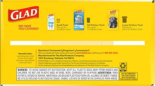 Glad ForceFlex Tall Kitchen Drawstring Trash Bags, 13 Gal, Fresh Clean, 110 Ct, Pack May Vary 13